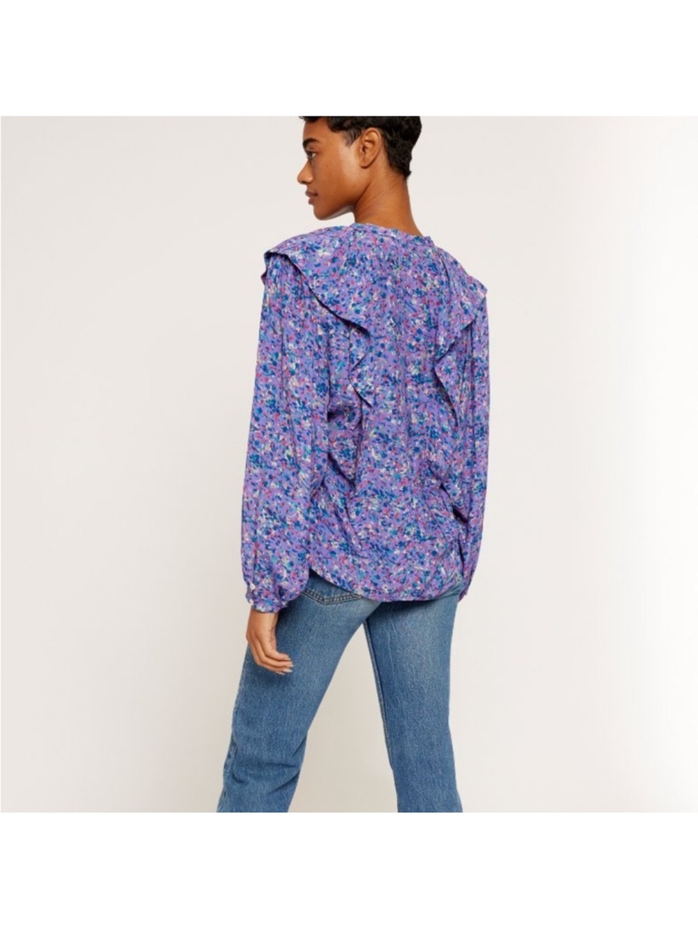 Joie Raquel B Long Sleeve Ruffle Floral Blouse Purple Size 2X NWOT - Picture 5 of 8